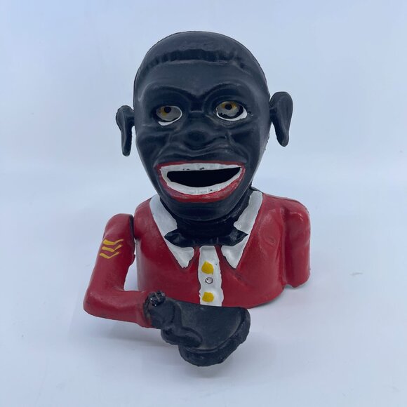 antique cast iron mechanical coin bank american folk nodder red & black - Picture 1 of 5